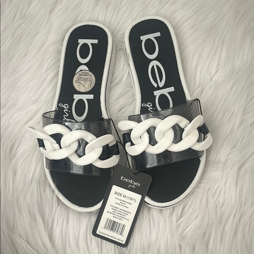 Bebe Black and White Chunky Chain Sandals